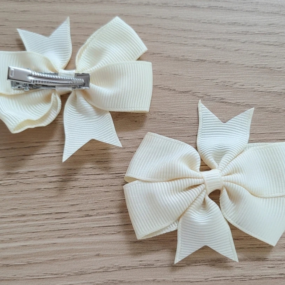 Set of Light Yellow Hair Bows, Kids Hair Accessories